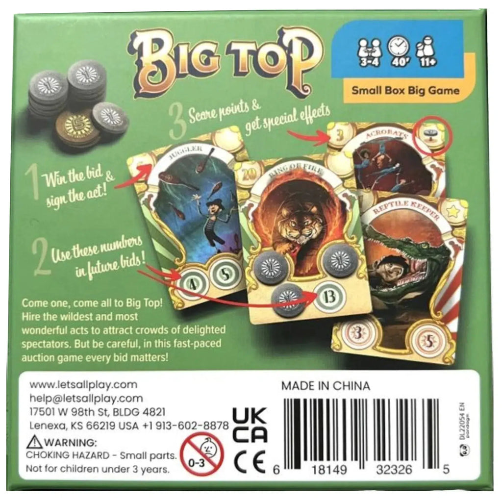 Big Top - Competitive Circus Board Game for Family, Adults, and Children (3-4 Players, Ages 11+) - Allplay